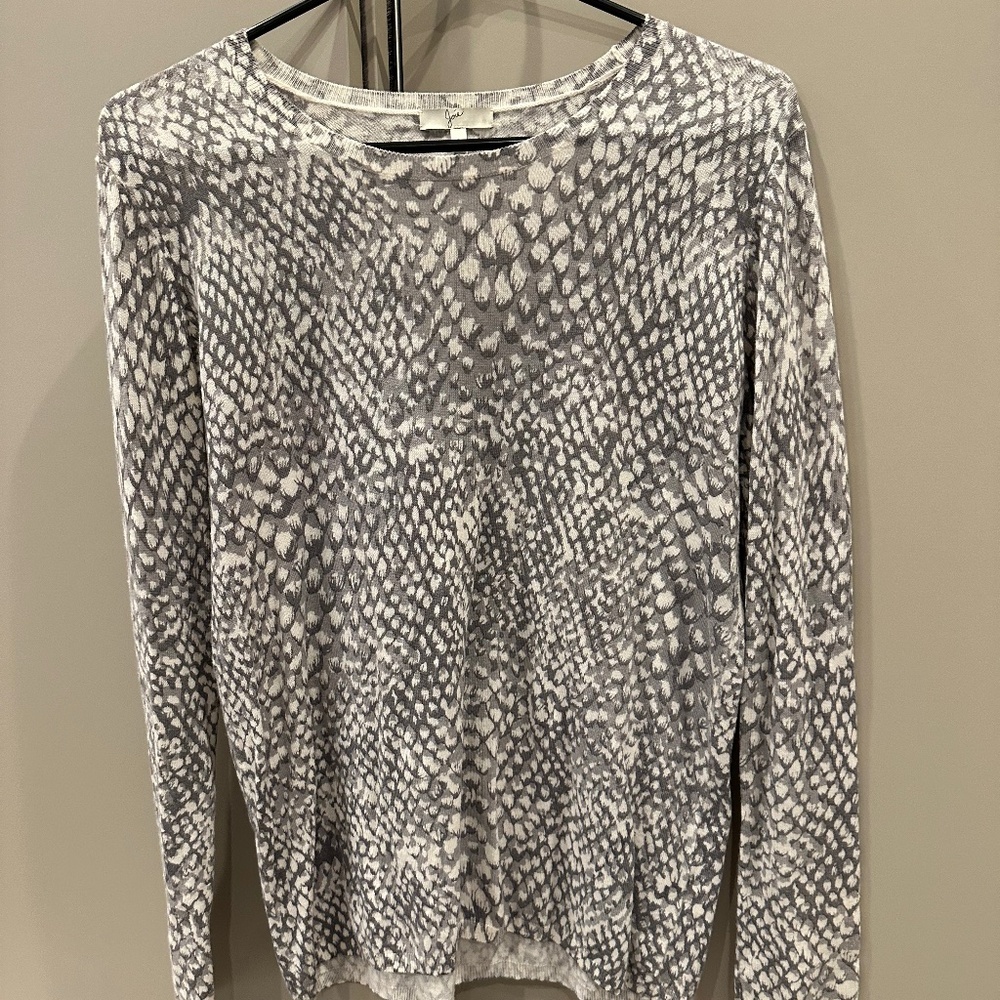 Joie gray ivory print long sleeve crew neck sweater size s nwot